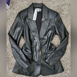 Black Faux Leather Blazer by The Drop